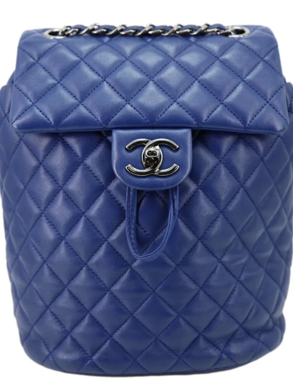 Chanel Urban Spirit Quilted Lambskin Leather Backpack Bag Blue